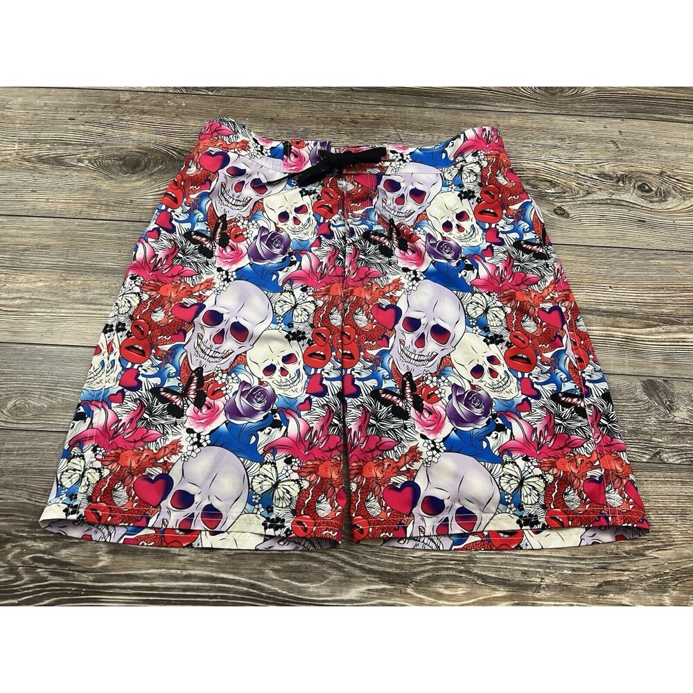 Hreski Skull Dragon Floral Print Mesh Lined Stretch Swim Shorts Trunks Mens 36